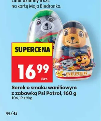 Serek o smaku waniliowym z zabawką Psi Patrol Chase promocja w Biedronka
