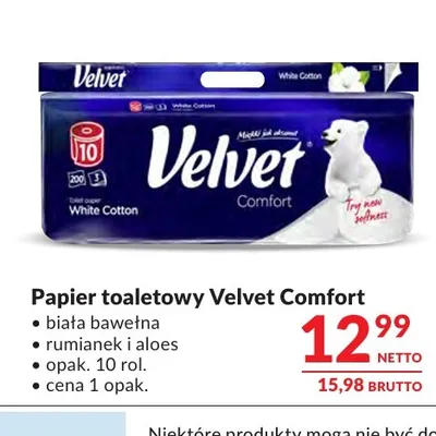 Papier toaletowy Velvet Comfort biała bawełna promocja w Makro