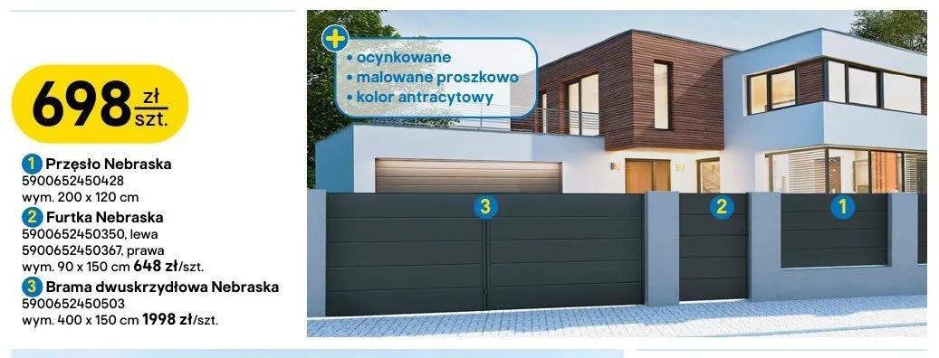 Furtka POLBRAM Nebraska prawa ocynkowana malowana proszkowo kolor antracytowy 90x150cm promocja w Castorama