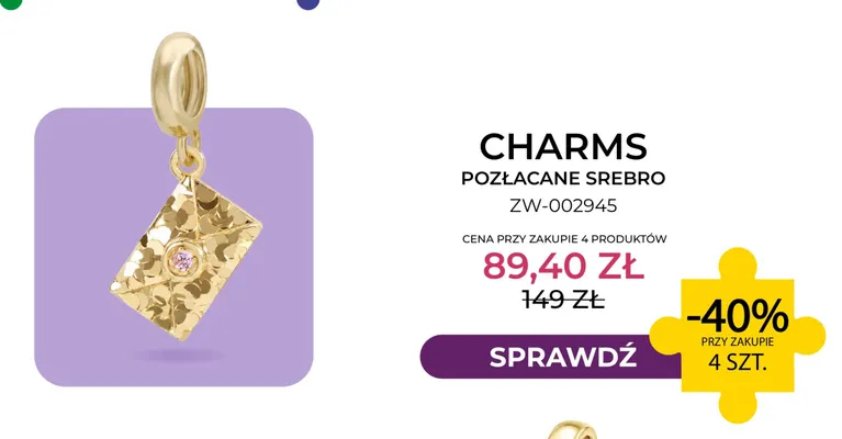 Charms pozłacane srebro ZW-002945 Briju promocja w Briju