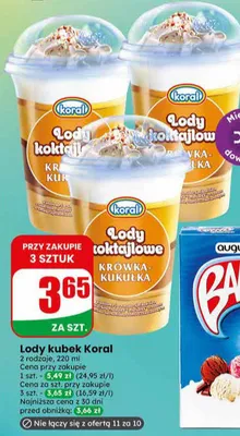 Lody kubek Koral 2 rodzaje promocja w Dino