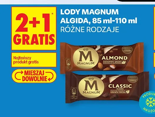 Lody Magnum różne rodzaje 2+1 GRATIS promocja w Biedronka