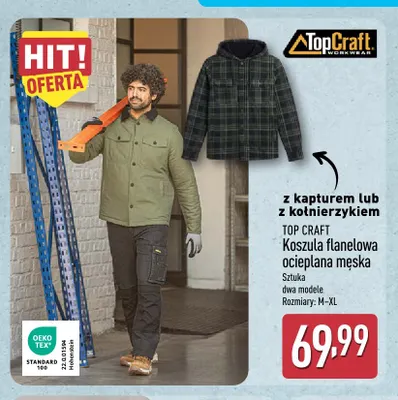 Koszula flanelowa ocieplana męska z kołnierzykiem Top Craft promocja w Aldi