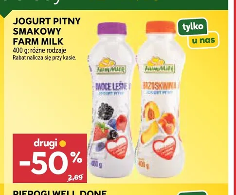 Jogurt pitny smakowy brzoskwinia Farm Milk promocja w Stokrotka