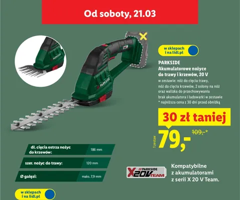 Akumulatorowe nożyce do trawy i krzewów 20 V promocja w Lidl