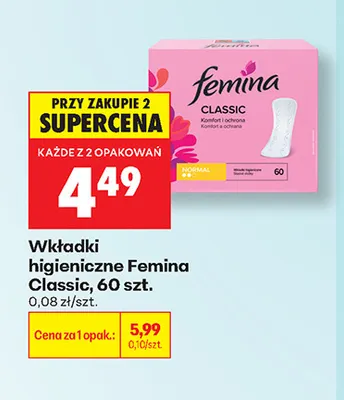 Wkładki higieniczne Femina Classic promocja w Biedronka
