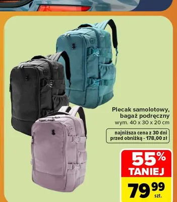 Plecak samolotowy bagaż podręczny 40x30x20 cm promocja w Carrefour