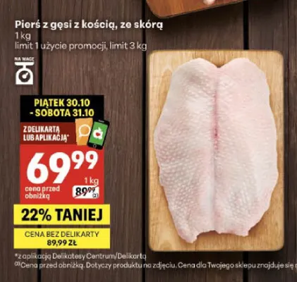 Pierś z gęsi z kością ze skórą promocja w Delikatesy Centrum