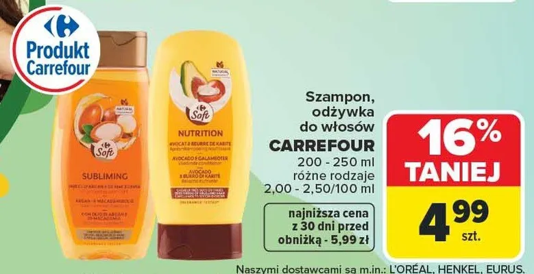 Szampon, odżywka do włosów Carrefour promocja w Carrefour