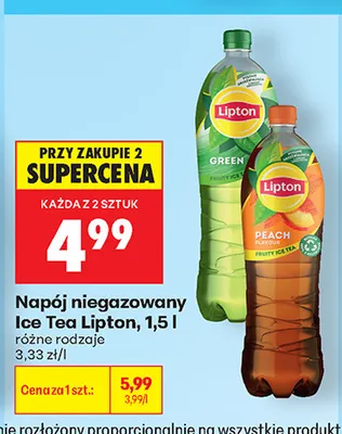 Napój niegazowany Ice Tea Peach Lipton promocja w Biedronka