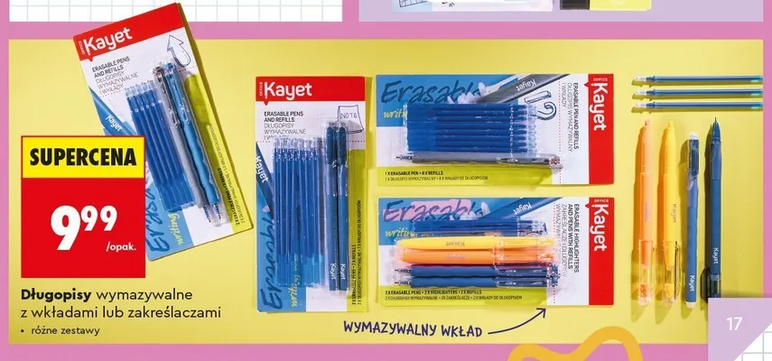 Długopisy wymazywalne z wkładami Kayet promocja w Biedronka