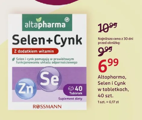 Selen i cynk w tabletkach Altapharma promocja w Rossmann