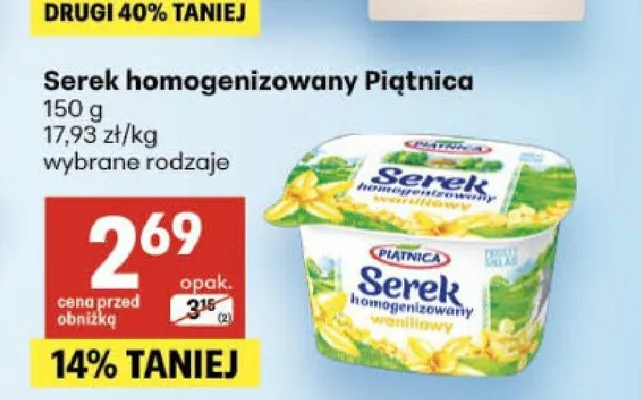 Serek homogenizowany Piątnica waniliowy promocja w Delikatesy Centrum