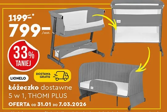 Łóżeczko dostawne 5w1, THOMI PLUS promocja w Biedronka Home
