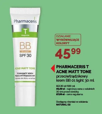 Krem BB Pharmaceris T Acne Matt Tone przeciwtrądzikowy 01 light promocja w Ziko Dermo
