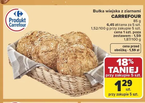 Bułka wiejska z ziarnami Carrefour promocja w Carrefour