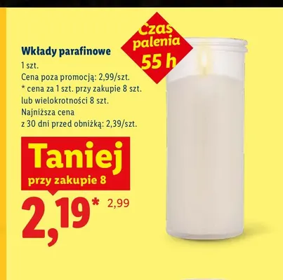 Wkłady parafinowe czas palenia 55 h promocja w Lidl