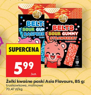 Żelki kwaśne paski malinowe Asia Flavours promocja w Biedronka