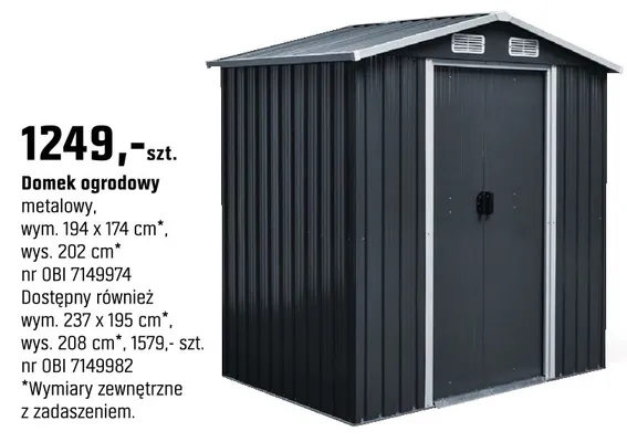 Domek ogrodowy metalowy mały promocja w OBI