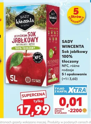 Sok jabłkowy 100% tłoczony NFC Sady Wincenta promocja w Kaufland