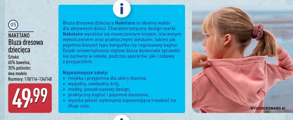Bluza dresowa dziecięca Naketano promocja w Aldi