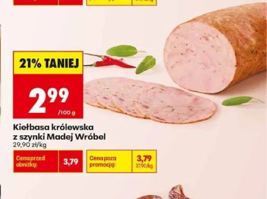 Kiełbasa królewska z szynki Madej Wróbel promocja w Biedronka