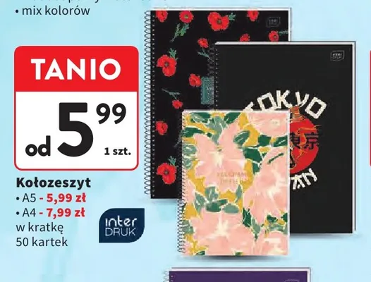 Kołozeszyt A5 w kratkę 50 kartek Interdruk promocja w Intermarche