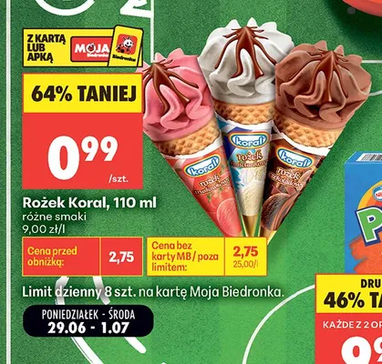Lody rożek czekoladowy Koral promocja w Biedronka