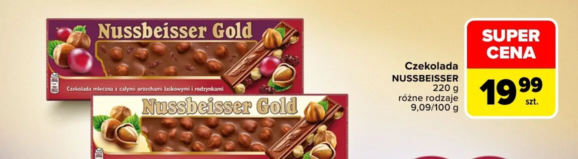 Czekolada Nussbeisser Gold mleczna z całymi orzechami laskowymi promocja w Carrefour Market