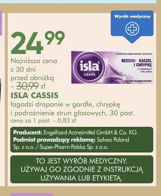 Pastylki do ssania Isla Cassis promocja w Super-Pharm