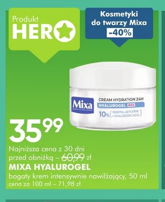 Krem intensywnie nawilżający Mixa Hyalurogel Rich promocja w Super-Pharm