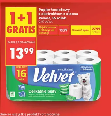 Papier toaletowy Velvet Delikatnie biały promocja w Biedronka