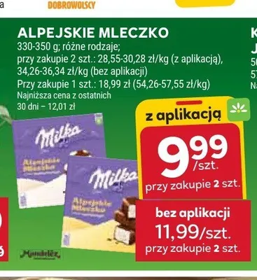 Alpejskie Mleczko Milka o smaku waniliowym promocja w Stokrotka