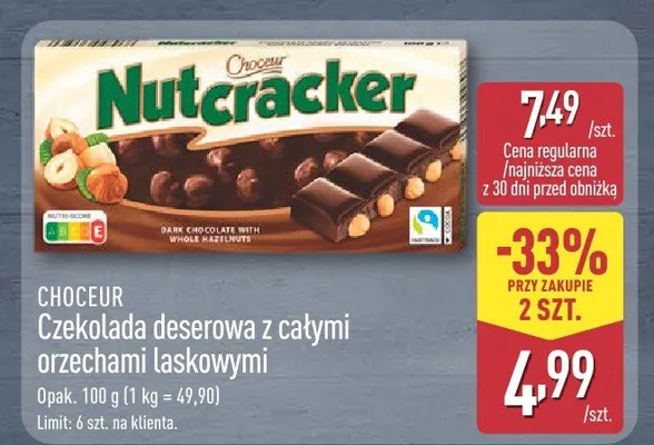 Czekolada deserowa z całymi orzechami laskowymi Nutcracker promocja w Aldi