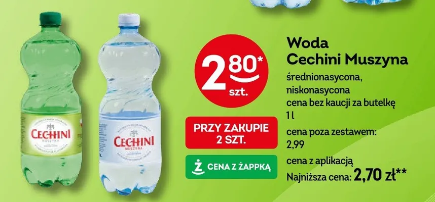 Woda Cechini Muszyna niskonasycona promocja w Żabka