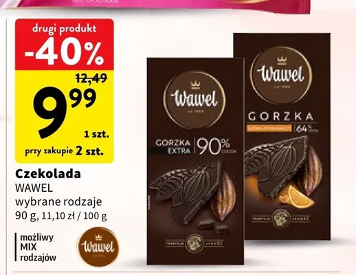 Czekolada Gorzka Extra 90% Wawel promocja w Intermarche