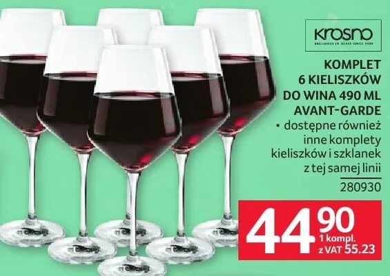 Komplet kieliszków do wina 6 szt. Avant-Garde Krosno promocja w Selgros