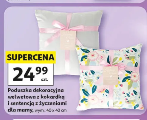 Poduszka dekoracyjna welwetowa z kokardką i sentencją z życzeniami dla mamy 40x40cm promocja w Auchan