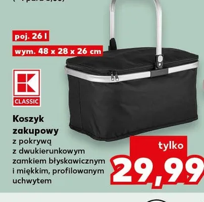 Koszyk zakupowy z pokrywą z dwukierunkowym zamkiem błyskawicznym i miękkim, profilowanym uchwytem CLASSIC poj. 26l wym. 48x28x26cm promocja w Kaufland