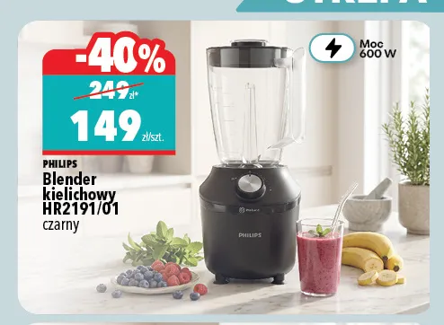 Blender kielichowy HR2191/01 czarny Philips promocja w Biedronka Home
