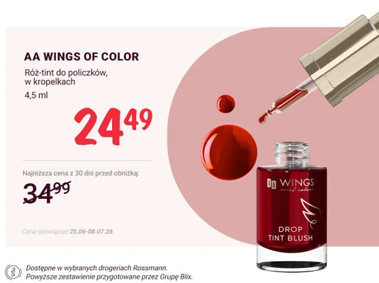 Róż-tint do policzków w kropelkach AA Wings Of Color promocja w Rossmann