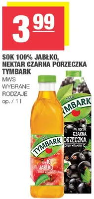 Sok 100% jabłko, nektar czarna porzeczka Tymbark promocja w SPAR