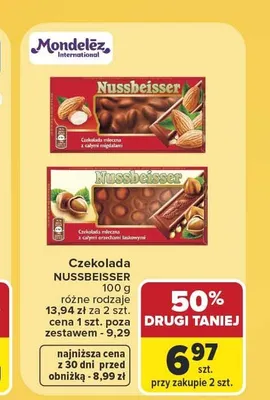 Czekolada mleczna z całymi migdałami Nussbeisser promocja w Carrefour Market