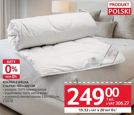 Kołdra z wełną z alpaki 160x200cm promocja w Selgros