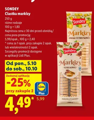 Ciastka markizy smak cytrynowy Sondey promocja w Lidl