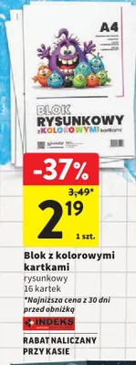 Blok rysunkowy z kolorowymi kartkami Indeks 16 kartek promocja w Intermarche