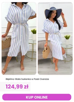 Sukienka błękitno-biała w paski oversize ModnaKiecka.pl promocja w Modna Kiecka