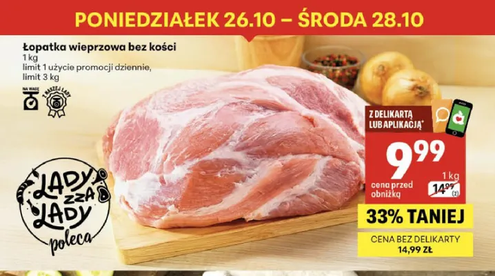 Łopatka wieprzowa bez kości promocja w Delikatesy Centrum