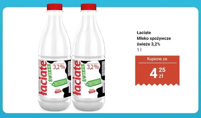Mleko spożywcze świeże Łaciate 3,2% promocja w Dino