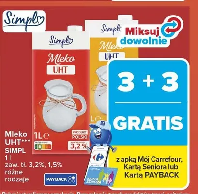 Mleko UHT SIMPL zaw. tł. 1,5% promocja w Carrefour
